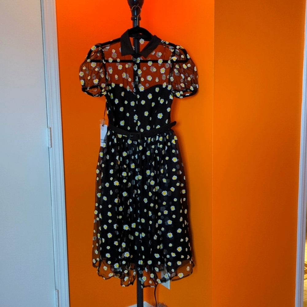 Vintage fit and flair midi to maxi dress. Daisy floral swing dress.